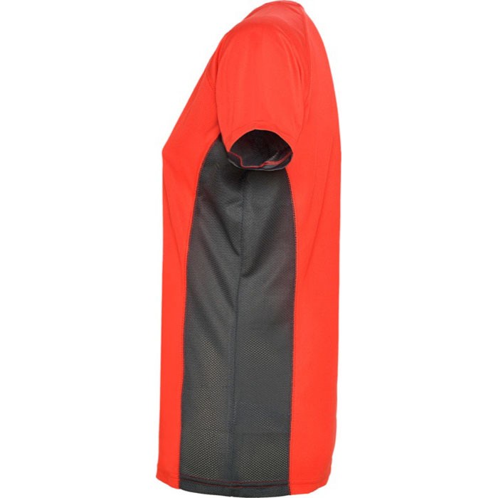 Camiseta deportiva de poliéster para mujer bicolor 140 g/m2 Roly color rojo vista lateral Camiseta deportiva de poliéster para mujer bicolor 140 g/m2 Roly color rojo vista lateral