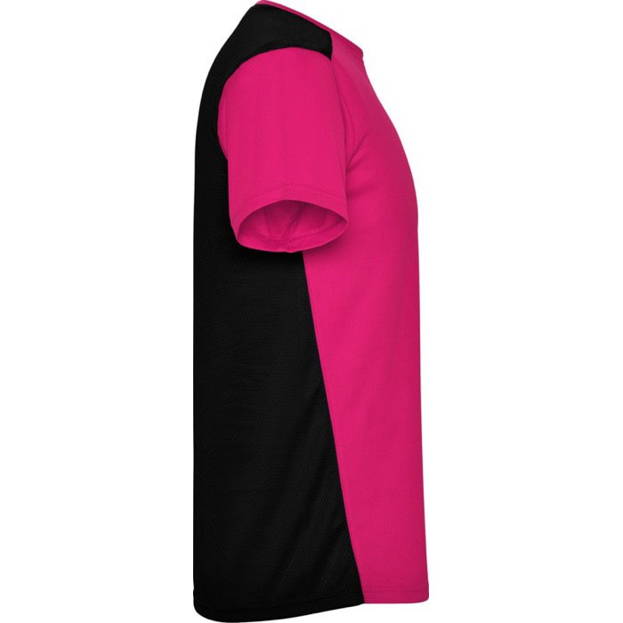 Camiseta deportiva unisex de poliéster en manga corta 130 g/m2 Roly color fucsia segunda vista lateral