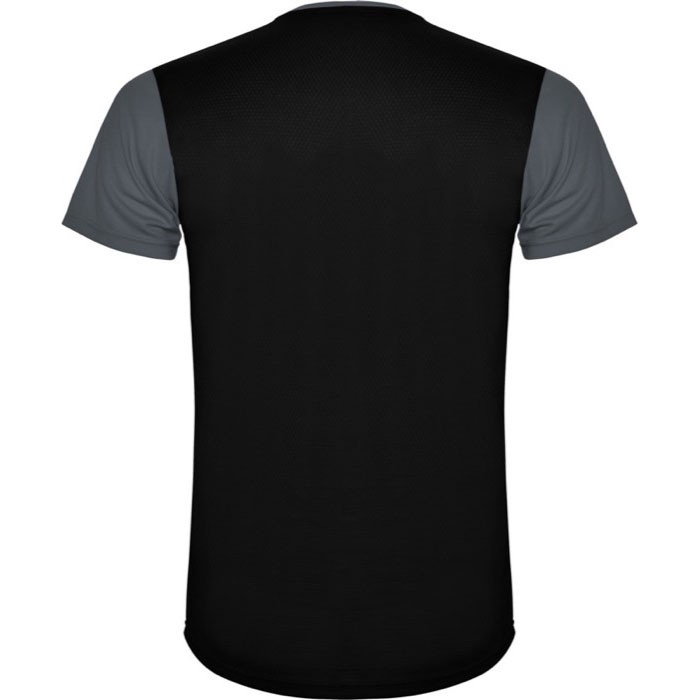 Camiseta deportiva unisex de poliéster en manga corta 130 g/m2 Roly color gris oscuro segunda vista trasera