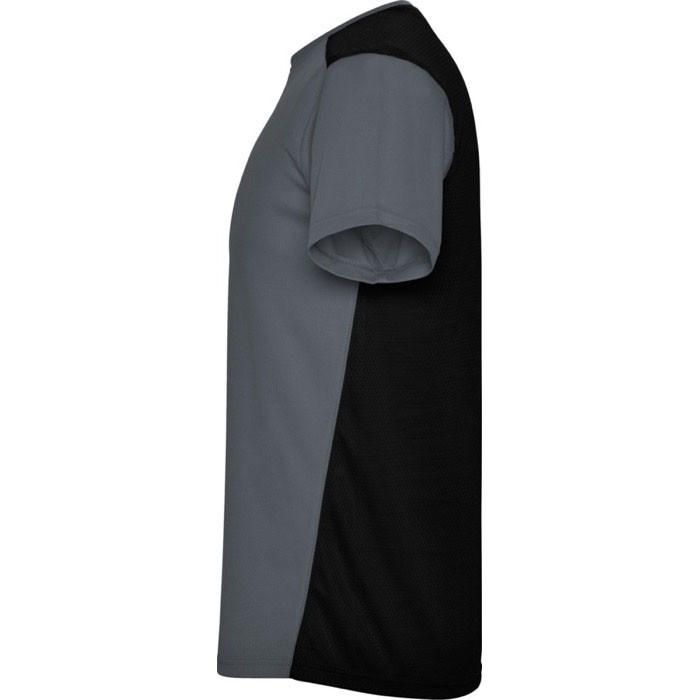 Camiseta deportiva unisex de poliéster en manga corta 130 g/m2 Roly color gris oscuro vista lateral