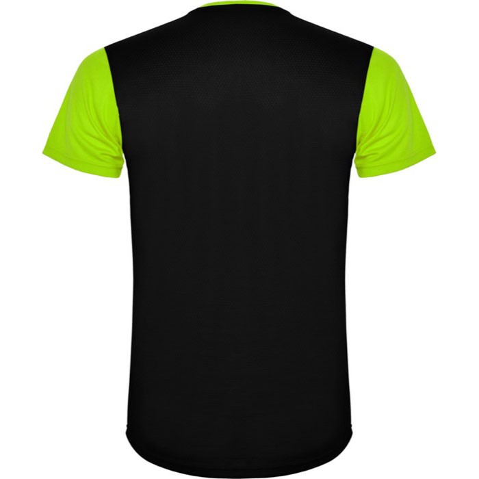 Camiseta deportiva unisex de poliéster en manga corta 130 g/m2 Roly color verde lima segunda vista trasera