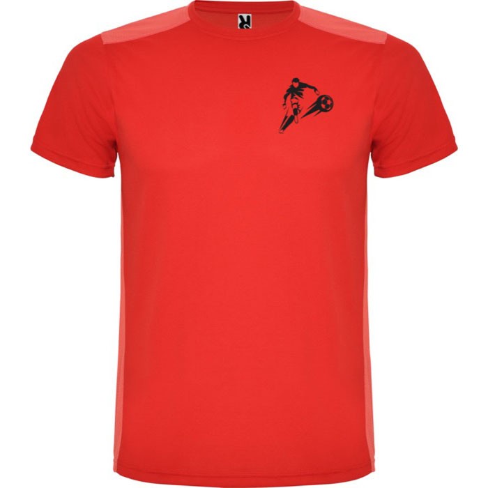 Camiseta deportiva unisex de poliéster en manga corta 130 g/m2 Roly color rojo vista impresión serigrafía