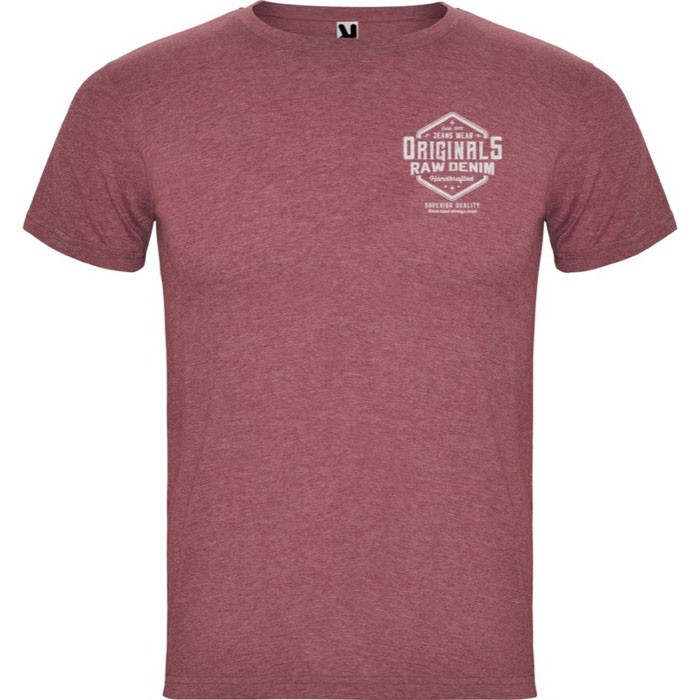 Camiseta jaspeada de algodón y poliéster para hombre 150 g/m2 Roly color rojo jaspeado vista impresión serigrafía