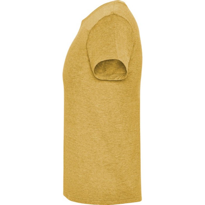 Camiseta jaspeada de algodón y poliéster para hombre 150 g/m2 Roly color amarillo oscuro vista lateral