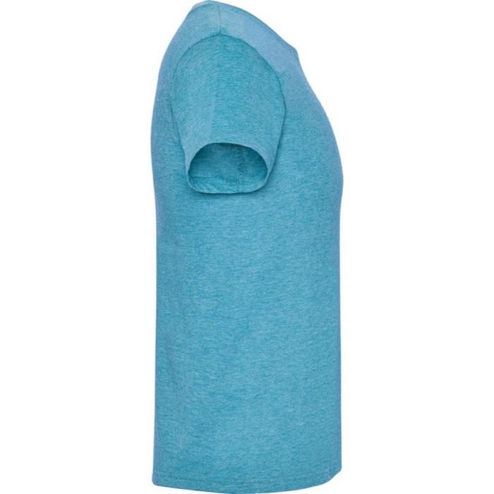 Camiseta jaspeada de algodón y poliéster para hombre 150 g/m2 Roly color turquesa segunda vista lateral