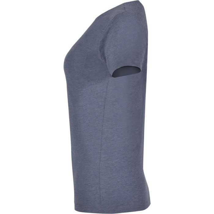 Camiseta jaspeada de algodón y poliéster para mujer 150 g/m2 Roly color azul jaspeado vista lateral Camiseta jaspeada de algodón y poliéster para mujer 150 g/m2 Roly color azul jaspeado vista lateral