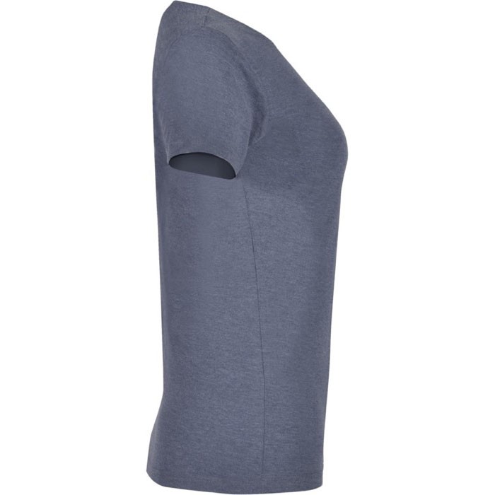 Camiseta jaspeada de algodón y poliéster para mujer 150 g/m2 Roly color azul jaspeado segunda vista lateral Camiseta jaspeada de algodón y poliéster para mujer 150 g/m2 Roly color azul jaspeado segunda vista lateral