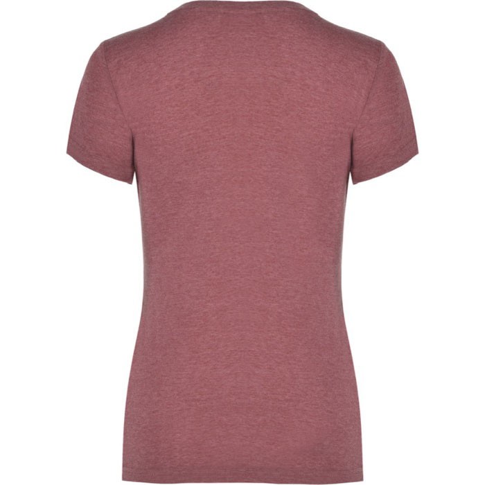 Camiseta jaspeada de algodón y poliéster para mujer 150 g/m2 Roly color rojo jaspeado segunda vista trasera Camiseta jaspeada de algodón y poliéster para mujer 150 g/m2 Roly color rojo jaspeado segunda vista trasera