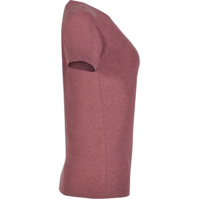 Camiseta jaspeada de algodón y poliéster para mujer 150 g/m2 Roly color rojo jaspeado segunda vista lateral Camiseta jaspeada de algodón y poliéster para mujer 150 g/m2 Roly color rojo jaspeado segunda vista lateral
