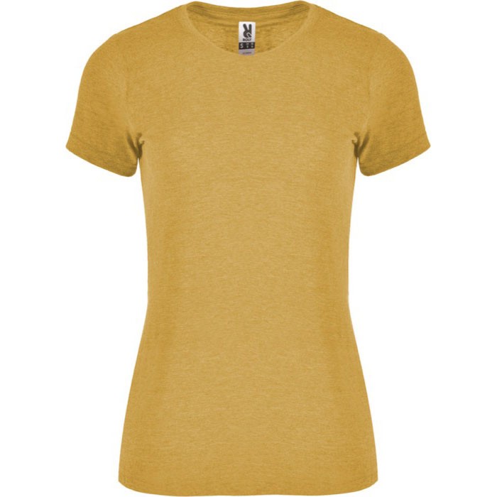 Camiseta jaspeada de algodón y poliéster para mujer 150 g/m2 Roly color amarillo oscuro Camiseta jaspeada de algodón y poliéster para mujer 150 g/m2 Roly color amarillo oscuro