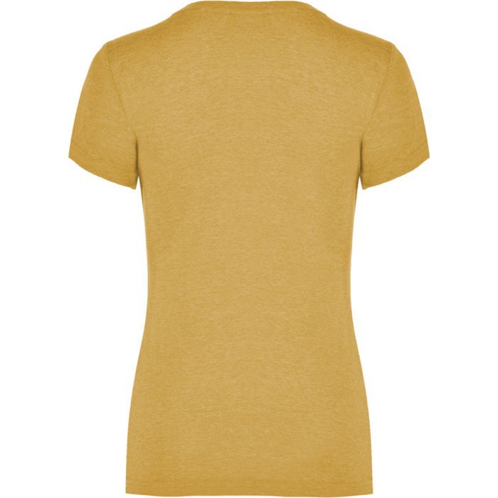 Camiseta jaspeada de algodón y poliéster para mujer 150 g/m2 Roly color amarillo oscuro segunda vista trasera Camiseta jaspeada de algodón y poliéster para mujer 150 g/m2 Roly color amarillo oscuro segunda vista trasera