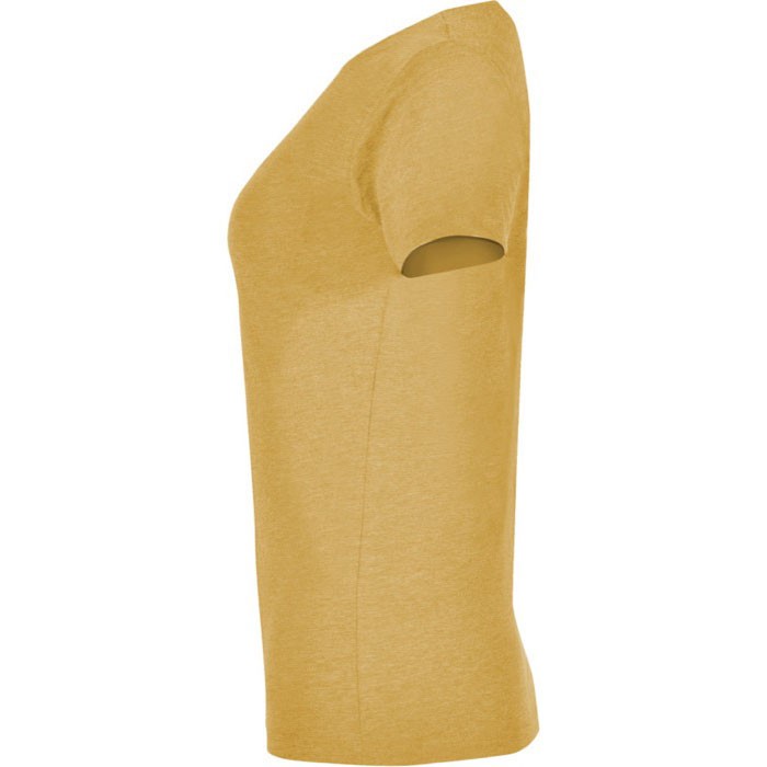 Camiseta jaspeada de algodón y poliéster para mujer 150 g/m2 Roly color amarillo oscuro vista lateral Camiseta jaspeada de algodón y poliéster para mujer 150 g/m2 Roly color amarillo oscuro vista lateral