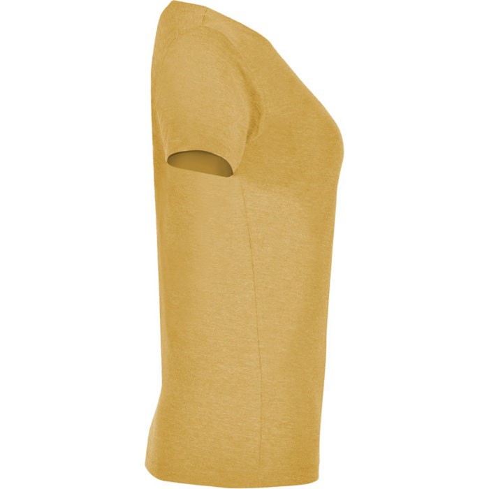 Camiseta jaspeada de algodón y poliéster para mujer 150 g/m2 Roly color amarillo oscuro segunda vista lateral Camiseta jaspeada de algodón y poliéster para mujer 150 g/m2 Roly color amarillo oscuro segunda vista lateral