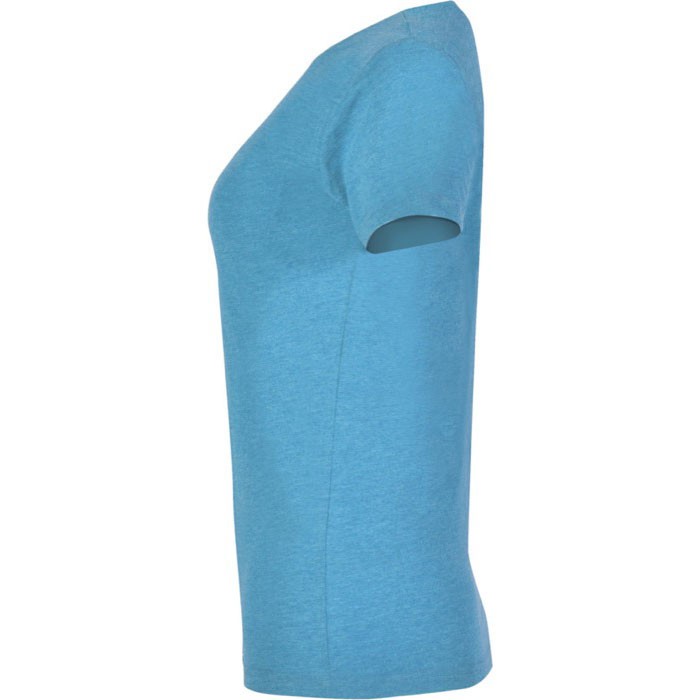 Camiseta jaspeada de algodón y poliéster para mujer 150 g/m2 Roly color turquesa vista lateral Camiseta jaspeada de algodón y poliéster para mujer 150 g/m2 Roly color turquesa vista lateral