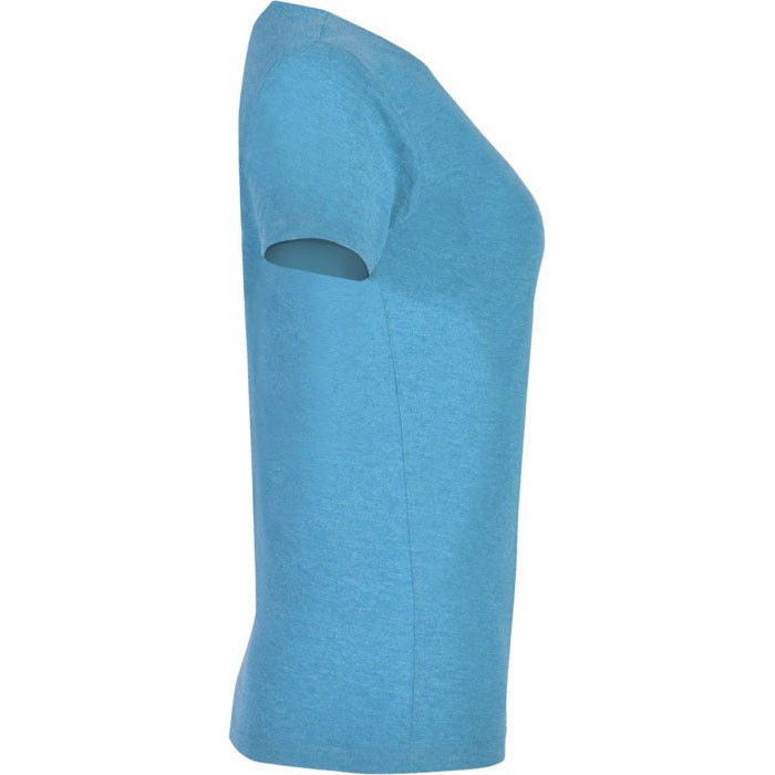 Camiseta jaspeada de algodón y poliéster para mujer 150 g/m2 Roly color turquesa segunda vista lateral Camiseta jaspeada de algodón y poliéster para mujer 150 g/m2 Roly color turquesa segunda vista lateral