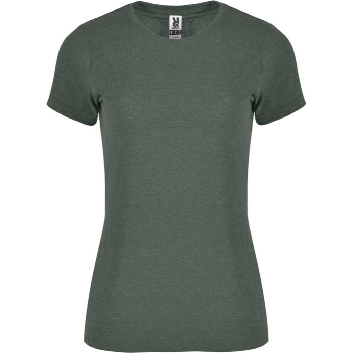 Camiseta jaspeada de algodón y poliéster para mujer 150 g/m2 Roly color verde jaspeado Camiseta jaspeada de algodón y poliéster para mujer 150 g/m2 Roly color verde jaspeado