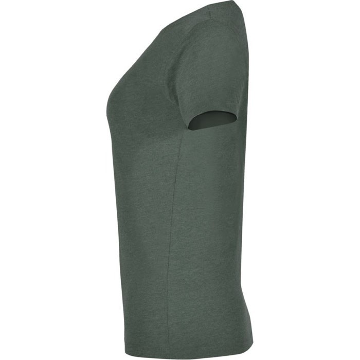 Camiseta jaspeada de algodón y poliéster para mujer 150 g/m2 Roly color verde jaspeado vista lateral Camiseta jaspeada de algodón y poliéster para mujer 150 g/m2 Roly color verde jaspeado vista lateral