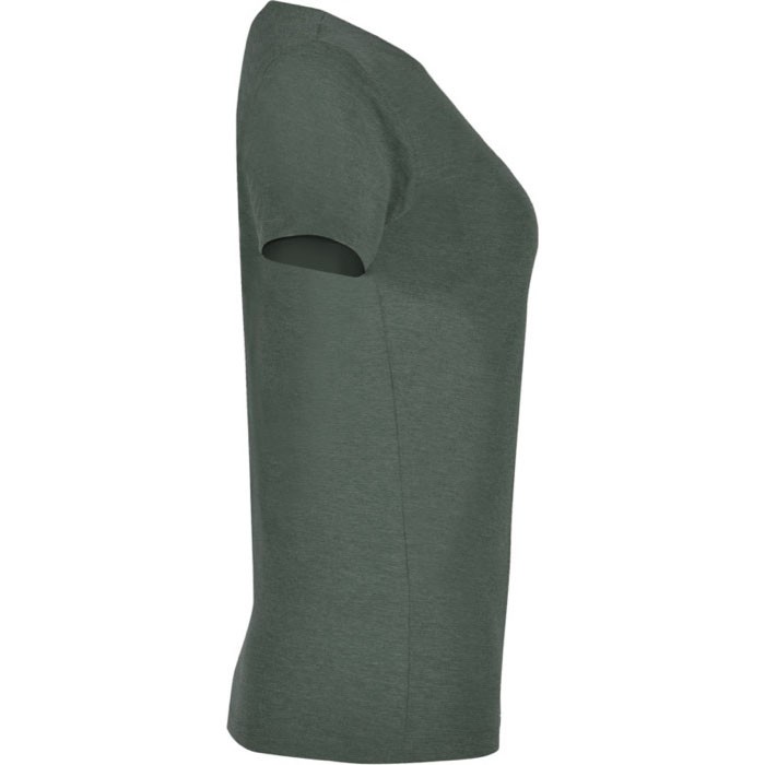 Camiseta jaspeada de algodón y poliéster para mujer 150 g/m2 Roly color verde jaspeado segunda vista lateral Camiseta jaspeada de algodón y poliéster para mujer 150 g/m2 Roly color verde jaspeado segunda vista lateral