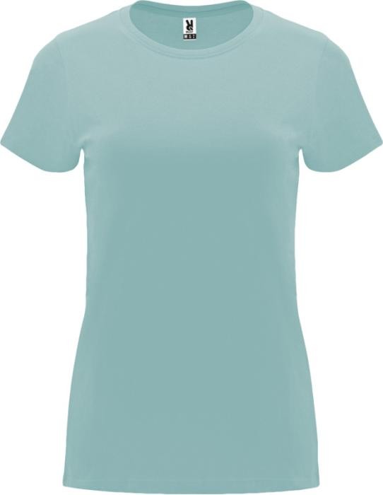 Camiseta de 100% algodón en punto para mujer 170 g/m2 Roly color azul desteñido Camiseta de 100% algodón en punto para mujer 170 g/m2 Roly color azul desteñido