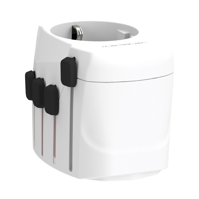 Adaptador de viaje mundial con más de 100 destinos Skross color blanco segunda vista Adaptador de viaje mundial con más de 100 destinos Skross color blanco segunda vista