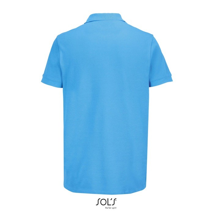 Polo de algodón peinado para hombre manga corta y 2 botones color azul cian vista trasera Polo de algodón peinado para hombre manga corta y 2 botones color azul cian vista trasera