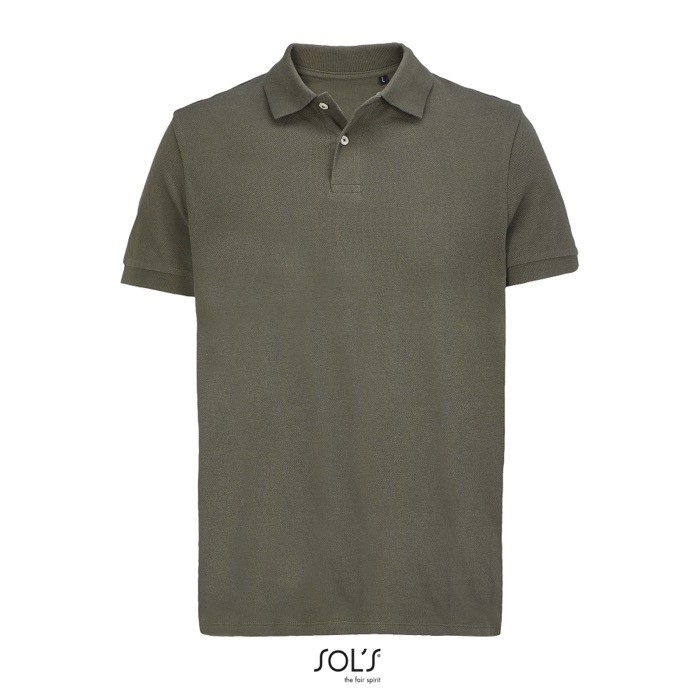 Polo de algodón peinado para hombre manga corta y 2 botones color verde militar Polo de algodón peinado para hombre manga corta y 2 botones color verde militar