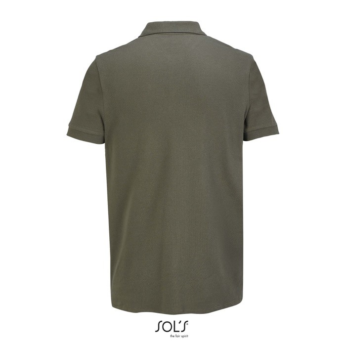 Polo de algodón peinado para hombre manga corta y 2 botones color verde militar vista trasera Polo de algodón peinado para hombre manga corta y 2 botones color verde militar vista trasera