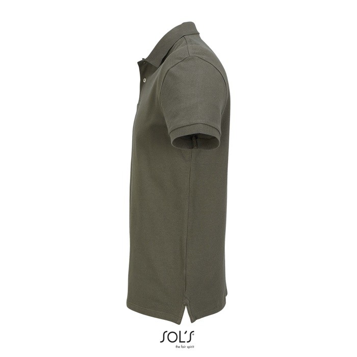 Polo de algodón peinado para hombre manga corta y 2 botones color verde militar vista lateral Polo de algodón peinado para hombre manga corta y 2 botones color verde militar vista lateral