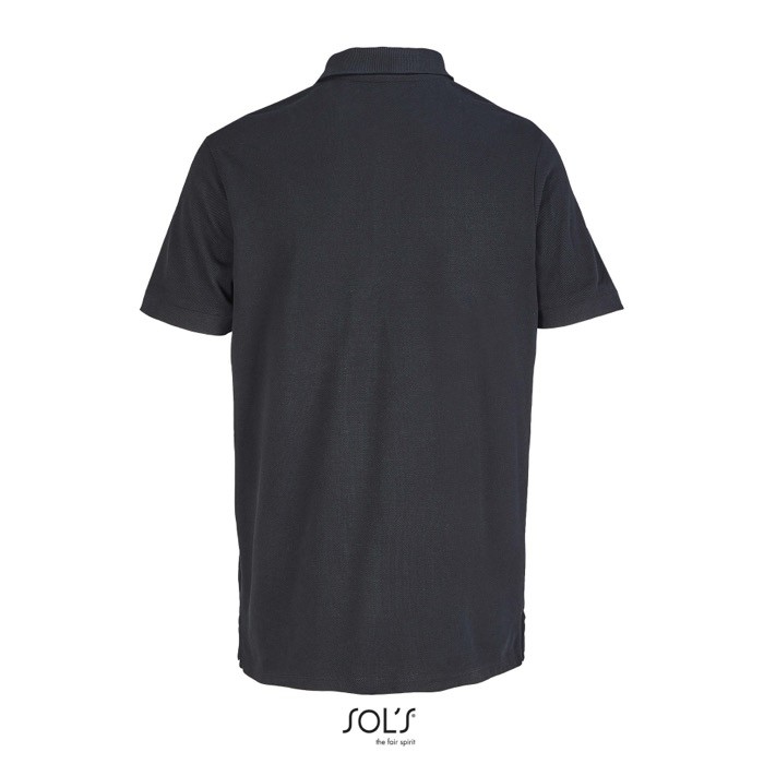 Polo de algodón peinado para hombre manga corta y 2 botones color negro vista trasera Polo de algodón peinado para hombre manga corta y 2 botones color negro vista trasera