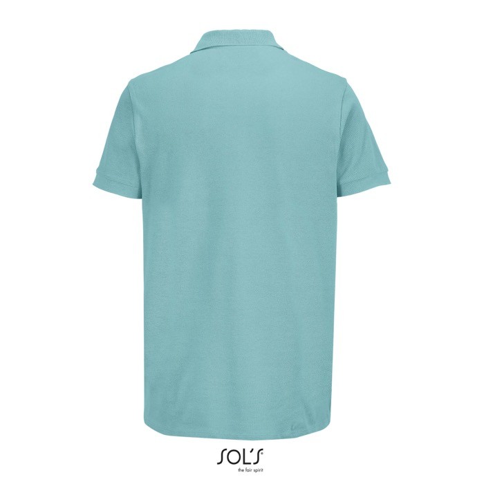 Polo de algodón peinado para hombre manga corta y 2 botones color azul claro vista trasera Polo de algodón peinado para hombre manga corta y 2 botones color azul claro vista trasera