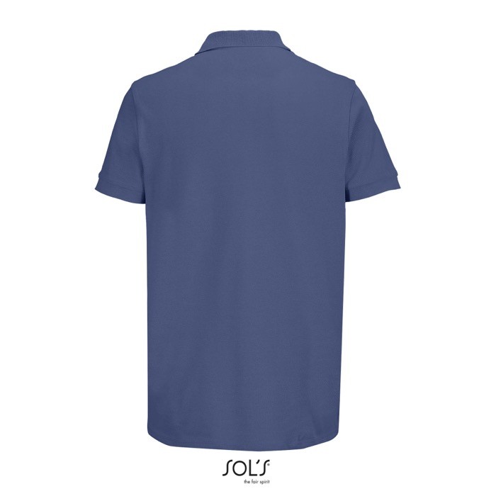 Polo de algodón peinado para hombre manga corta y 2 botones color azul vaquero vista trasera Polo de algodón peinado para hombre manga corta y 2 botones color azul vaquero vista trasera