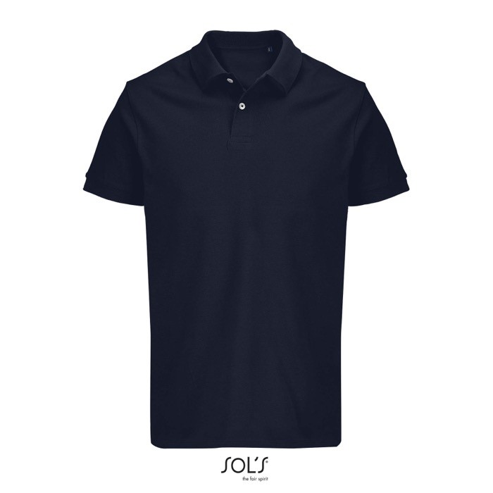 Polo de algodón peinado para hombre manga corta y 2 botones color azul marino Polo de algodón peinado para hombre manga corta y 2 botones color azul marino