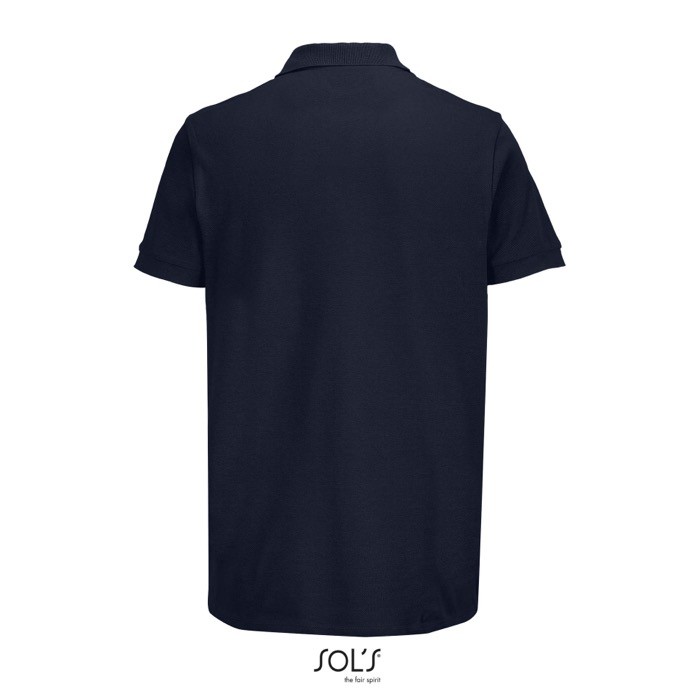 Polo de algodón peinado para hombre manga corta y 2 botones color azul marino vista trasera Polo de algodón peinado para hombre manga corta y 2 botones color azul marino vista trasera