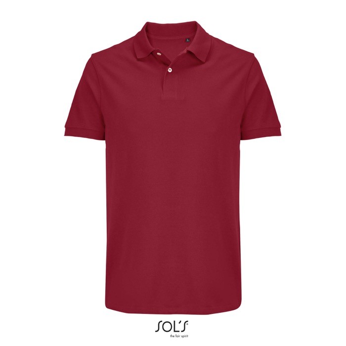 Polo de algodón peinado para hombre manga corta y 2 botones color rojo oscuro Polo de algodón peinado para hombre manga corta y 2 botones color rojo oscuro