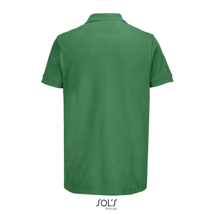 Polo de algodón peinado para hombre manga corta y 2 botones color verde vista trasera Polo de algodón peinado para hombre manga corta y 2 botones color verde vista trasera