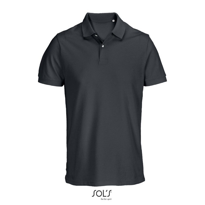 Polo de algodón peinado para hombre manga corta y 2 botones color gris oscuro Polo de algodón peinado para hombre manga corta y 2 botones color gris oscuro