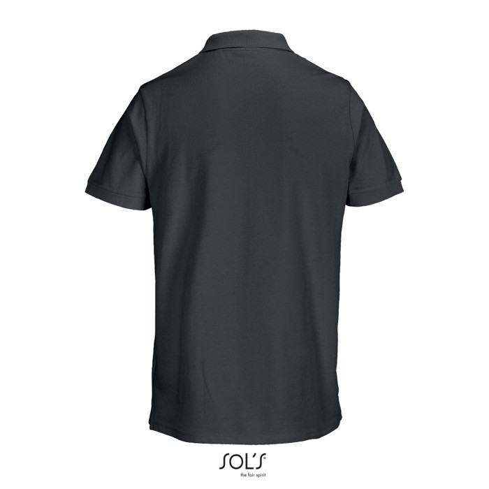 Polo de algodón peinado para hombre manga corta y 2 botones color gris oscuro vista trasera Polo de algodón peinado para hombre manga corta y 2 botones color gris oscuro vista trasera