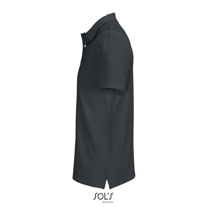 Polo de algodón peinado para hombre manga corta y 2 botones color gris oscuro vista lateral Polo de algodón peinado para hombre manga corta y 2 botones color gris oscuro vista lateral