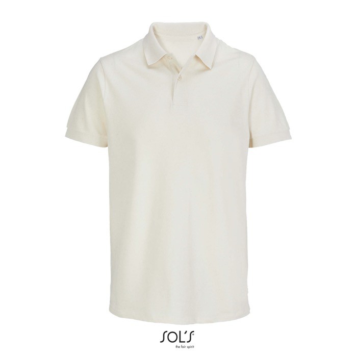 Polo de algodón peinado para hombre manga corta y 2 botones color natural segunda vista Polo de algodón peinado para hombre manga corta y 2 botones color natural segunda vista