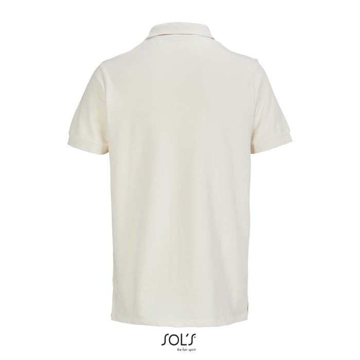 Polo de algodón peinado para hombre manga corta y 2 botones color natural vista trasera Polo de algodón peinado para hombre manga corta y 2 botones color natural vista trasera