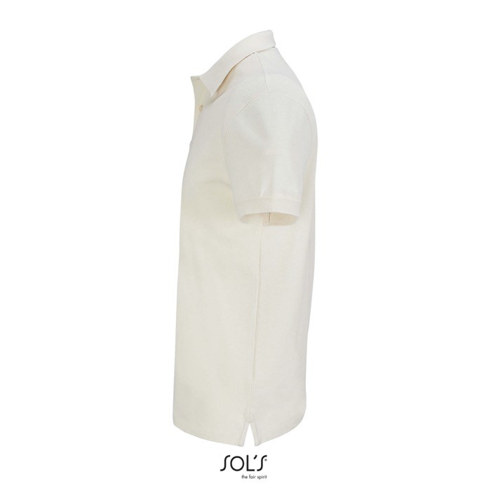 Polo de algodón peinado para hombre manga corta y 2 botones color natural vista lateral Polo de algodón peinado para hombre manga corta y 2 botones color natural vista lateral