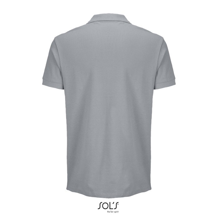 Polo de algodón peinado para hombre manga corta y 2 botones color gris vista trasera Polo de algodón peinado para hombre manga corta y 2 botones color gris vista trasera