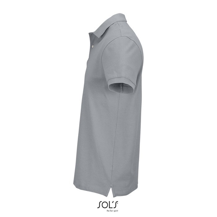 Polo de algodón peinado para hombre manga corta y 2 botones color gris vista lateral Polo de algodón peinado para hombre manga corta y 2 botones color gris vista lateral