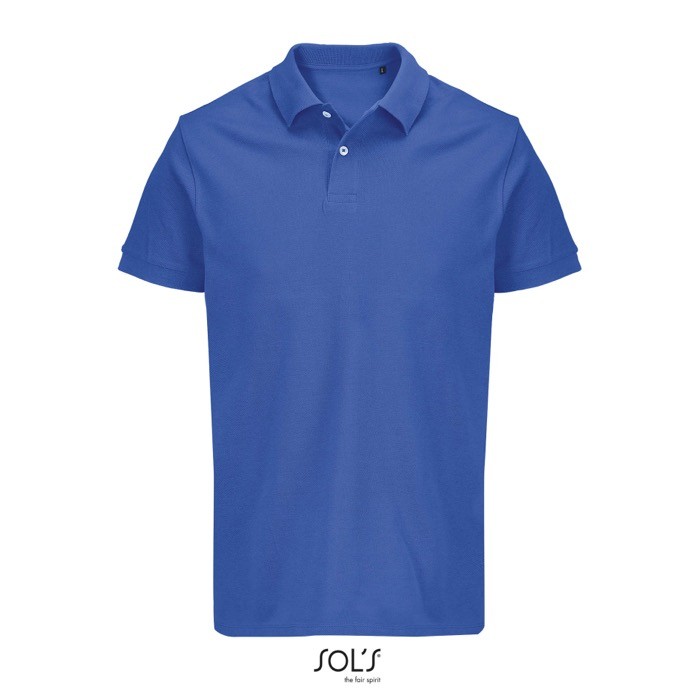 Polo de algodón peinado para hombre manga corta y 2 botones color azul real tercera vista Polo de algodón peinado para hombre manga corta y 2 botones color azul real tercera vista