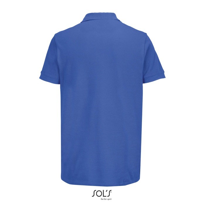 Polo de algodón peinado para hombre manga corta y 2 botones color azul real vista trasera Polo de algodón peinado para hombre manga corta y 2 botones color azul real vista trasera