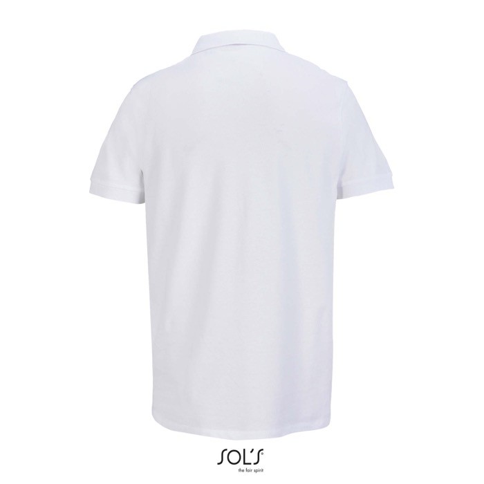 Polo de algodón peinado para hombre manga corta y 2 botones color blanco vista trasera Polo de algodón peinado para hombre manga corta y 2 botones color blanco vista trasera