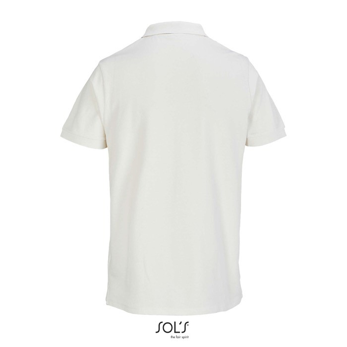 Polo de algodón peinado para hombre manga corta y 2 botones color blanco roto vista trasera Polo de algodón peinado para hombre manga corta y 2 botones color blanco roto vista trasera