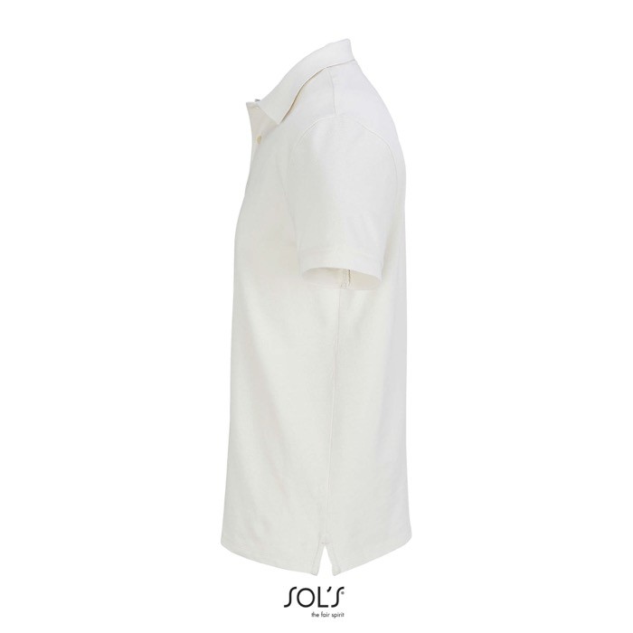 Polo de algodón peinado para hombre manga corta y 2 botones color blanco roto vista lateral Polo de algodón peinado para hombre manga corta y 2 botones color blanco roto vista lateral