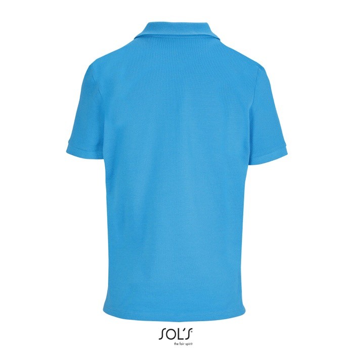 Polo de algodón peinado para mujer manga corta y 3 botones color azul cian vista trasera Polo de algodón peinado para mujer manga corta y 3 botones color azul cian vista trasera