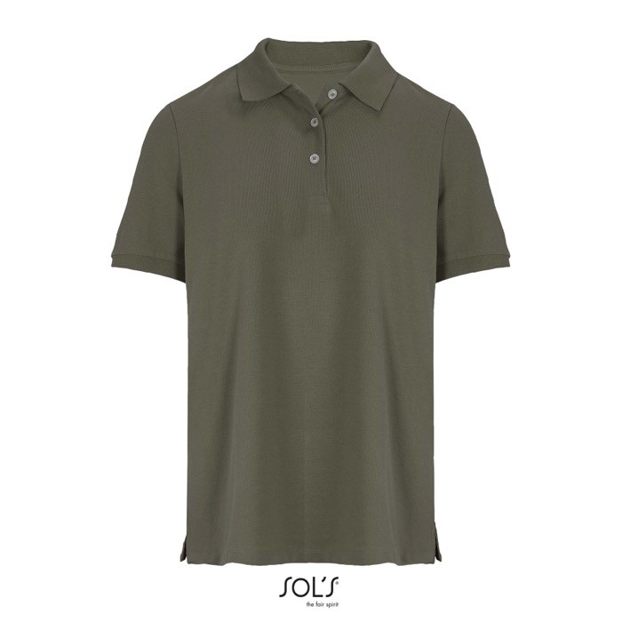 Polo de algodón peinado para mujer manga corta y 3 botones color verde militar Polo de algodón peinado para mujer manga corta y 3 botones color verde militar